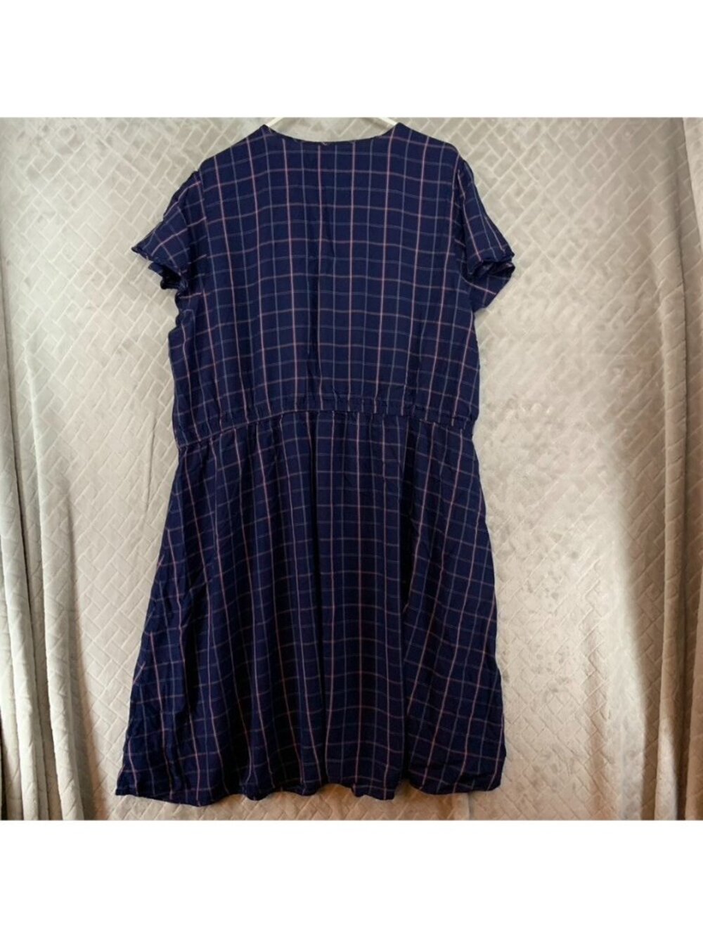 Old Navy Dress Size XXL Navy Blue Plaid Knee Length Short Ruffle Sleeve Academia - Picture 8 of 11